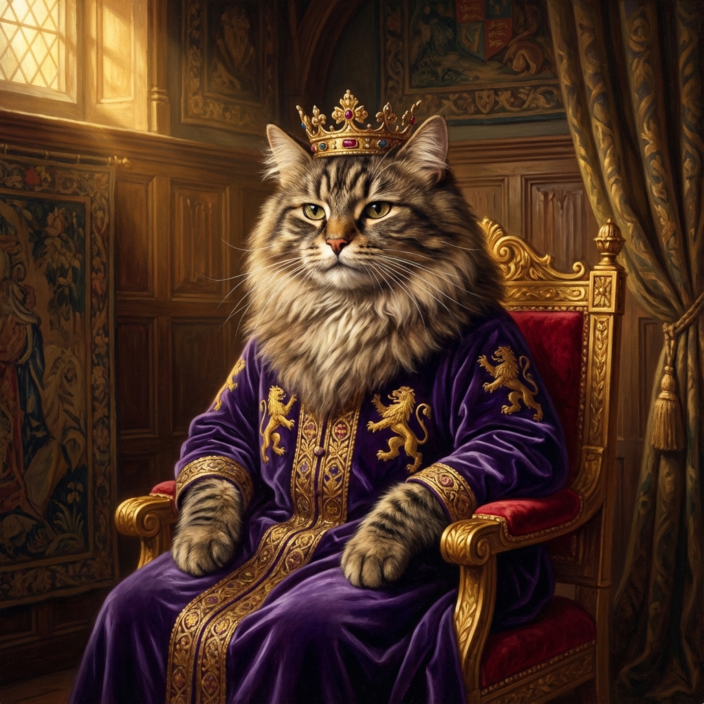 Royal cat portrait in medieval renaissance style attire
